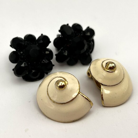 Vintage Kenneth Jay Lane Clip on Earring Bundle Signed Enamel Rhinestone - Picture 1 of 10